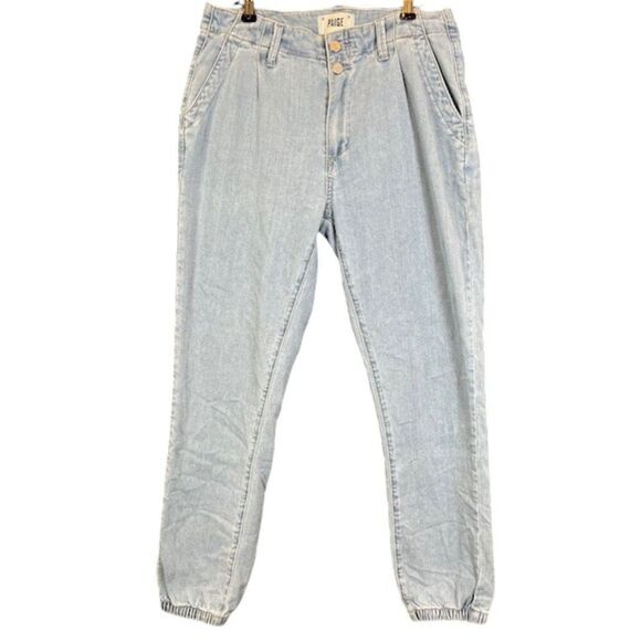 Paige Pleated Mayslie Double Button Jogger Elastic Ankles Zip Closure Size 27 - Picture 3 of 15